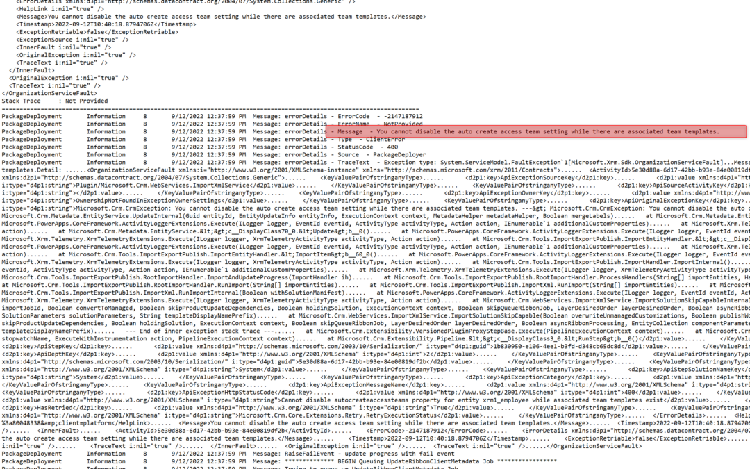 Access Team Template issues causing errors during update of Microsoft Dynamics 365 HR Management
